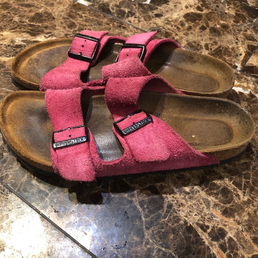 Pink Birkenstock Arizona. Suede, Soft Footbed. 39